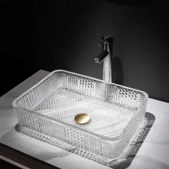 The modern light luxury transparent art rectangular die-cast glass wash basin with faucet sink