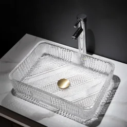 The modern light luxury transparent art rectangular die-cast glass wash basin with faucet sink
