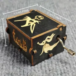 The Nightmare Before Christmas Hand-Cranked Vintage Music Box with Holly Wood Automatic Wind-Up Eight-Tone Melody - 'This is Halloween' Theme, Perfect Holiday & Birthday Gift for Fun