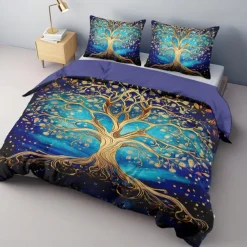 The Tree of Life Pattern Duvet Cover Set Set Soft 3-Piece Luxury Cotton Bedding Set Home Decor Gift King Queen Duvet Cover