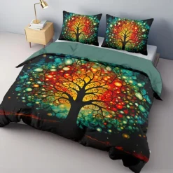 The Tree of Life Pattern Duvet Cover Set Set Soft 3-Piece Luxury Cotton Bedding Set Home Decor Gift King Queen Duvet Cover