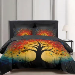 The Tree of Life Pattern Duvet Cover Set Set Soft 3-Piece Luxury Cotton Bedding Set Home Decor Gift King Queen Duvet Cover