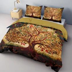 The Tree of Life Vintage Pattern Duvet Cover Set Set Soft 3-Piece Luxury Cotton Bedding Set Home Decor Gift King Queen Duvet Cover