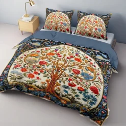The Tree of Life Vintage Pattern Duvet Cover Set Set Soft 3-Piece Luxury Cotton Bedding Set Home Decor Gift King Queen Duvet Cover