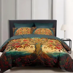 The Tree of Life Vintage Pattern Duvet Cover Set Set Soft 3-Piece Luxury Cotton Bedding Set Home Decor Gift King Queen Duvet Cover