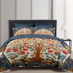 The Tree of Life Vintage Pattern Duvet Cover Set Set Soft 3-Piece Luxury Cotton Bedding Set Home Decor Gift King Queen Duvet Cover