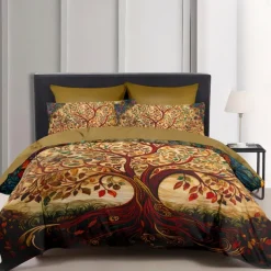 The Tree of Life Vintage Pattern Duvet Cover Set Set Soft 3-Piece Luxury Cotton Bedding Set Home Decor Gift King Queen Duvet Cover