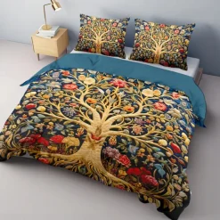 The Tree of Life Vintage Pattern Duvet Cover Set Set Soft 3-Piece Luxury Cotton Bedding Set Home Decor Gift King Queen Duvet Cover