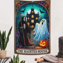 The Witch Tarot Card Style Wall Tapestry Backdrop, Gothic Occult Halloween Decoration for 2025 Halloween Living Room, Bedroom