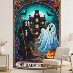 The Witch Tarot Card Style Wall Tapestry Backdrop, Gothic Occult Halloween Decoration for 2025 Halloween Living Room, Bedroom
