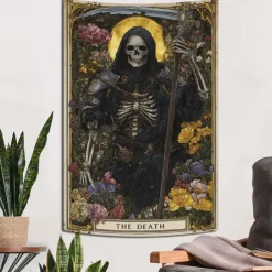 The Witch Tarot Card Style Wall Tapestry Backdrop, Gothic Occult Halloween Decoration for 2025 Halloween Living Room, Bedroom