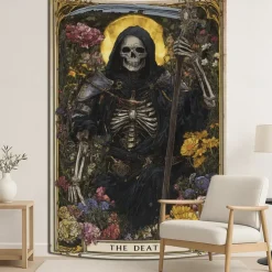 The Witch Tarot Card Style Wall Tapestry Backdrop, Gothic Occult Halloween Decoration for 2025 Halloween Living Room, Bedroom