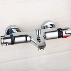 Thermostatic Bath Shower Mixer Valve Bar Wall Mounted, Chrome Bathroom Bathtub Anti Scald Tap, Bottom G1/2 Exposed Thermostatic Shower Valve Constant Temperature Bathtub Shower Faucets