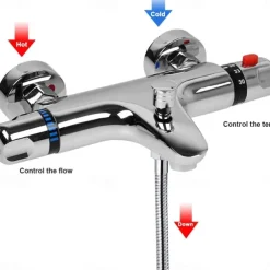 Thermostatic Bath Shower Mixer Valve Bar Wall Mounted, Chrome Bathroom Bathtub Anti Scald Tap, Bottom G1/2 Exposed Thermostatic Shower Valve Constant Temperature Bathtub Shower Faucets