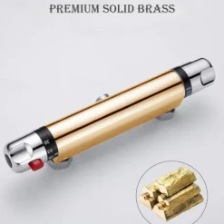 Thermostatic Shower Mixer Bar Wall Mounted Chrome, Shower Mixer Tap with 38℃ Anti Scald Safty Button, Outlet G1/2 Round Mixer Bar Wall Mount