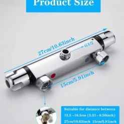 Thermostatic Shower Mixer Bar Wall Mounted Chrome, Shower Mixer Tap with 38℃ Anti Scald Safty Button, Outlet G1/2 Round Mixer Bar Wall Mount