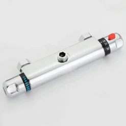 Thermostatic Shower Mixer Bar Wall Mounted Chrome, Shower Mixer Tap with 38℃ Anti Scald Safty Button, Outlet G1/2 Round Mixer Bar Wall Mount