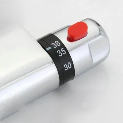 Thermostatic Shower Mixer Bar Wall Mounted Chrome, Shower Mixer Tap with 38℃ Anti Scald Safty Button, Outlet G1/2 Round Mixer Bar Wall Mount