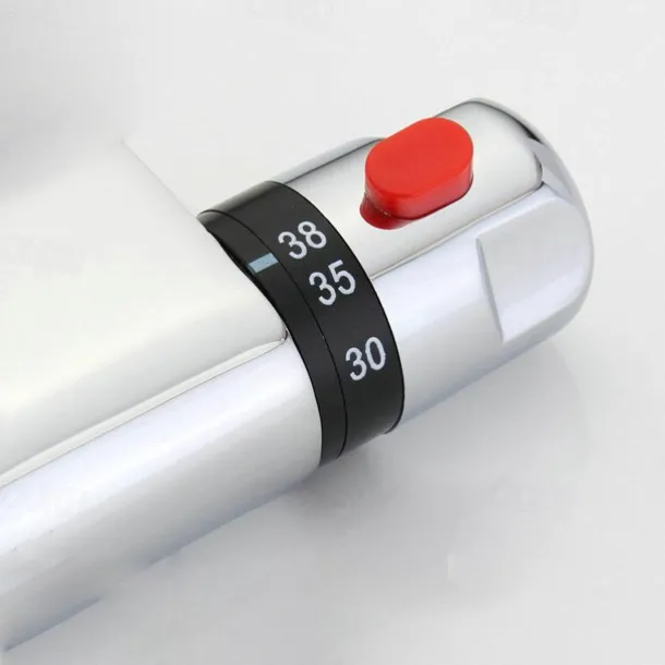 Thermostatic Shower Mixer Bar Wall Mounted Chrome, Shower Mixer Tap with 38℃ Anti Scald Safty Button, Outlet G1/2 Round Mixer Bar Wall Mount