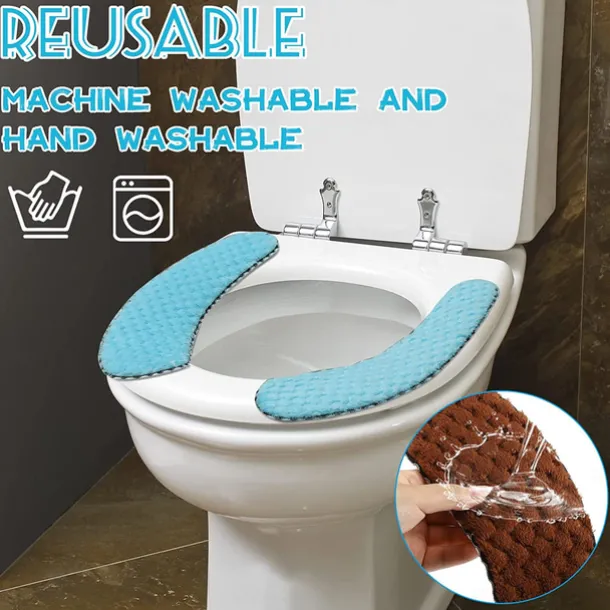 Thick Padded Toilet Seat Cover Mat Warm Plush Toilet Seat Cushion Non Slip Soft Toilet Cushion Washable Toilet Seat Warmer Mat with Self Adhesive Tape for Toilet Bathroom
