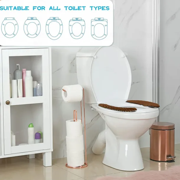 Thick Padded Toilet Seat Cover Mat Warm Plush Toilet Seat Cushion Non Slip Soft Toilet Cushion Washable Toilet Seat Warmer Mat with Self Adhesive Tape for Toilet Bathroom