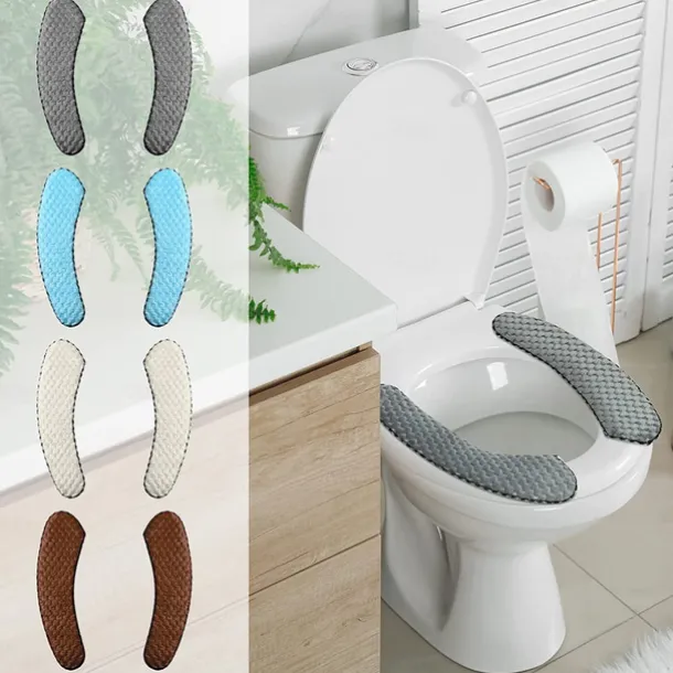 Thick Padded Toilet Seat Cover Mat Warm Plush Toilet Seat Cushion Non Slip Soft Toilet Cushion Washable Toilet Seat Warmer Mat with Self Adhesive Tape for Toilet Bathroom