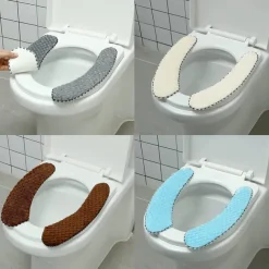 Thick Padded Toilet Seat Cover Mat Warm Plush Toilet Seat Cushion Non Slip Soft Toilet Cushion Washable Toilet Seat Warmer Mat with Self Adhesive Tape for Toilet Bathroom