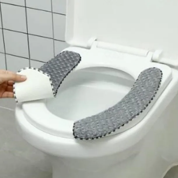 Thick Padded Toilet Seat Cover Mat Warm Plush Toilet Seat Cushion Non Slip Soft Toilet Cushion Washable Toilet Seat Warmer Mat with Self Adhesive Tape for Toilet Bathroom