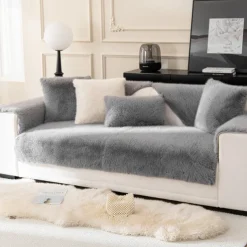 Thick Plush Faux Rabbit Fur Sofa Slipcovers,Funny Fuzzy Sofa Cover -Towel Mattress Protector Furniture Protector Washable Anti-Slip Sofa Cover