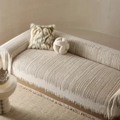 Thickened Sofa Blanket Autumn And Winter Gradient Striped Jacquard Half Velvet Sofa Towel With Tassels Multi-functional Blanket