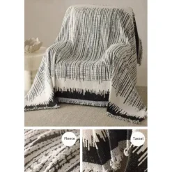 Thickened Sofa Blanket Autumn And Winter Gradient Striped Jacquard Half Velvet Sofa Towel With Tassels Multi-functional Blanket