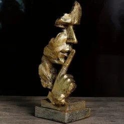 Thinker Statue - Silence is Gold Modern Decor Creative Abstract Art Figurine Resin Sculptures Decoration Room Home Study Office for Men Desktop Ornament