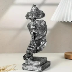 Thinker Statue - Silence is Gold Modern Decor Creative Abstract Art Figurine Resin Sculptures Decoration Room Home Study Office for Men Desktop Ornament