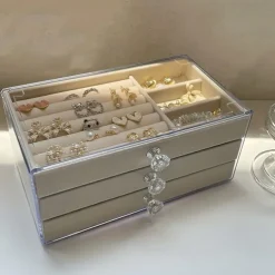 Three-Layer Transparent Acrylic Jewelry Storage Box: Multi-functional Display Cabinet for Rings, Necklaces, Bracelets, Ideal for Desktop Jewelry Storage and Display