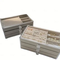 Three-Layer Transparent Acrylic Jewelry Storage Box: Multi-functional Display Cabinet for Rings, Necklaces, Bracelets, Ideal for Desktop Jewelry Storage and Display