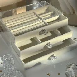 Three-Layer Transparent Acrylic Jewelry Storage Box: Multi-functional Display Cabinet for Rings, Necklaces, Bracelets, Ideal for Desktop Jewelry Storage and Display