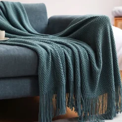 Throw Blanket White for Couch Sofa Chair Bed Knitted Decorative Soft Warm Cozy Light Weight for Spring Summer