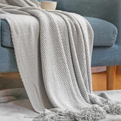 Throw Blanket White for Couch Sofa Chair Bed Knitted Decorative Soft Warm Cozy Light Weight for Spring Summer