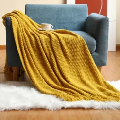 Throw Blanket White for Couch Sofa Chair Bed Knitted Decorative Soft Warm Cozy Light Weight for Spring Summer