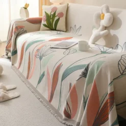 Throw Blankets for Couch and Bed, Soft Cozy Sofa Cover Chenille Blanket with Tassel ,Decorative Blankets and Throws, Leaf Yarn-dyed Blanket for Funiture Protection