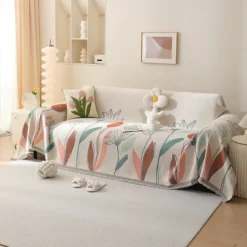 Throw Blankets for Couch and Bed, Soft Cozy Sofa Cover Chenille Blanket with Tassel ,Decorative Blankets and Throws, Leaf Yarn-dyed Blanket for Funiture Protection