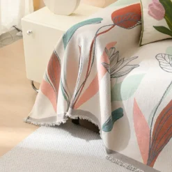 Throw Blankets for Couch and Bed, Soft Cozy Sofa Cover Chenille Blanket with Tassel ,Decorative Blankets and Throws, Leaf Yarn-dyed Blanket for Funiture Protection