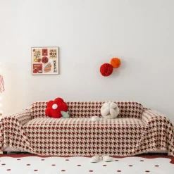 Throw Blankets for Couch and Bed,Soft Cozy Sofa Cover Blanket with Houndstooth Jacquard,Decorative Blankets and Throws, Red Warm Velvet Blanket for Wedding
