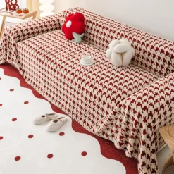 Throw Blankets for Couch and Bed,Soft Cozy Sofa Cover Blanket with Houndstooth Jacquard,Decorative Blankets and Throws, Red Warm Velvet Blanket for Wedding