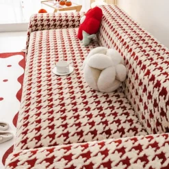 Throw Blankets for Couch and Bed,Soft Cozy Sofa Cover Blanket with Houndstooth Jacquard,Decorative Blankets and Throws, Red Warm Velvet Blanket for Wedding