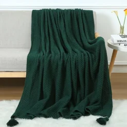 Throw Blankets for Couch with Tassel,Burnt Orange Knitted Throw Blanket for Bed, Super Soft Warm Large Throws for Home