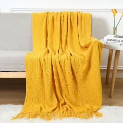Throw Blankets for Couch with Tassel,Burnt Orange Knitted Throw Blanket for Bed, Super Soft Warm Large Throws for Home