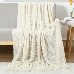 Throw Blankets for Couch with Tassel,Burnt Orange Knitted Throw Blanket for Bed, Super Soft Warm Large Throws for Home