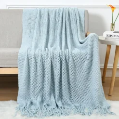 Throw Blankets for Couch with Tassel,Burnt Orange Knitted Throw Blanket for Bed, Super Soft Warm Large Throws for Home