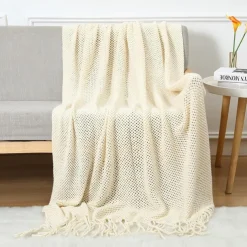 Throw Blankets for Couch with Tassel,Burnt Orange Knitted Throw Blanket for Bed, Super Soft Warm Large Throws for Home